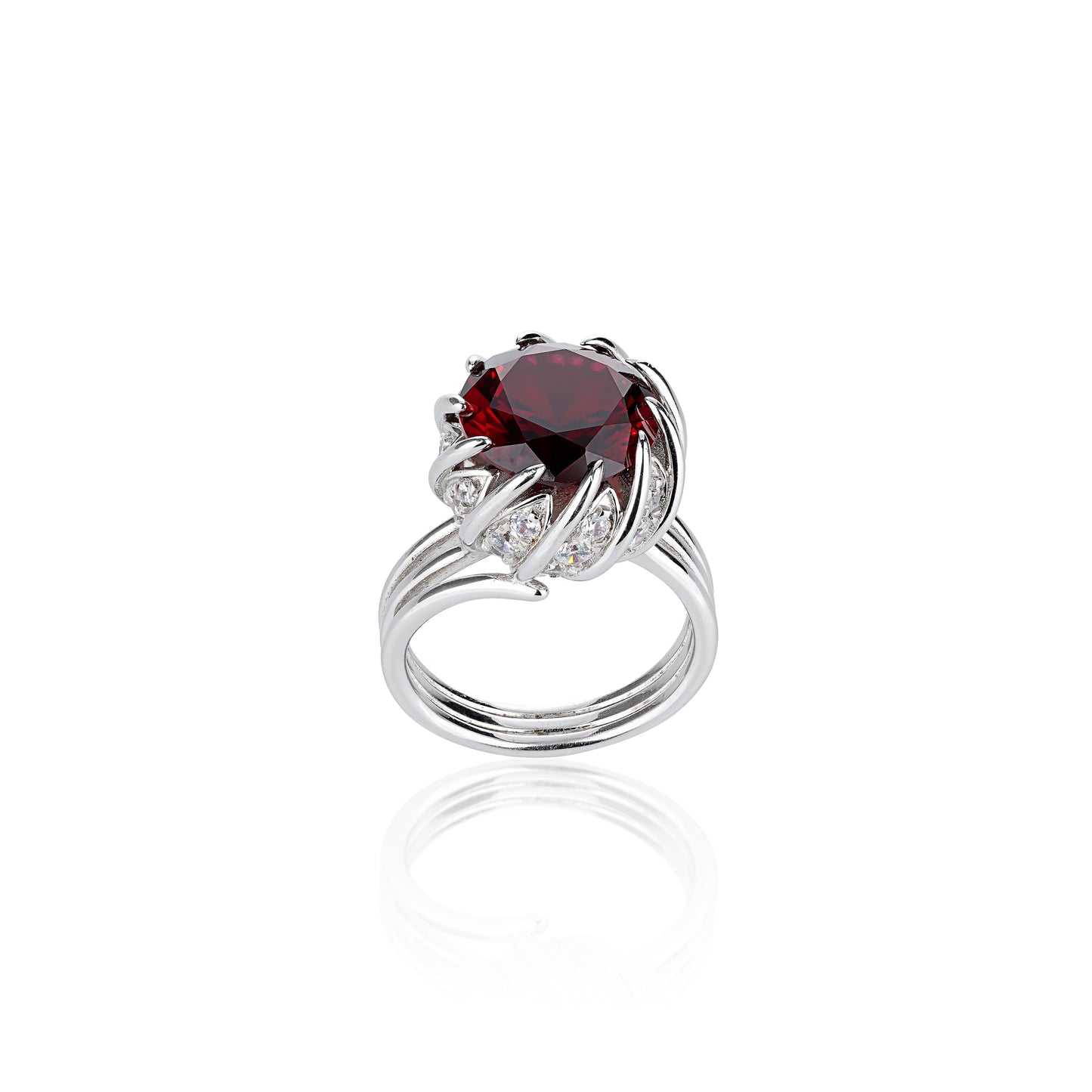 New year edition: Pigeon blood ruby color Lab created stones luxurious Lotus ring