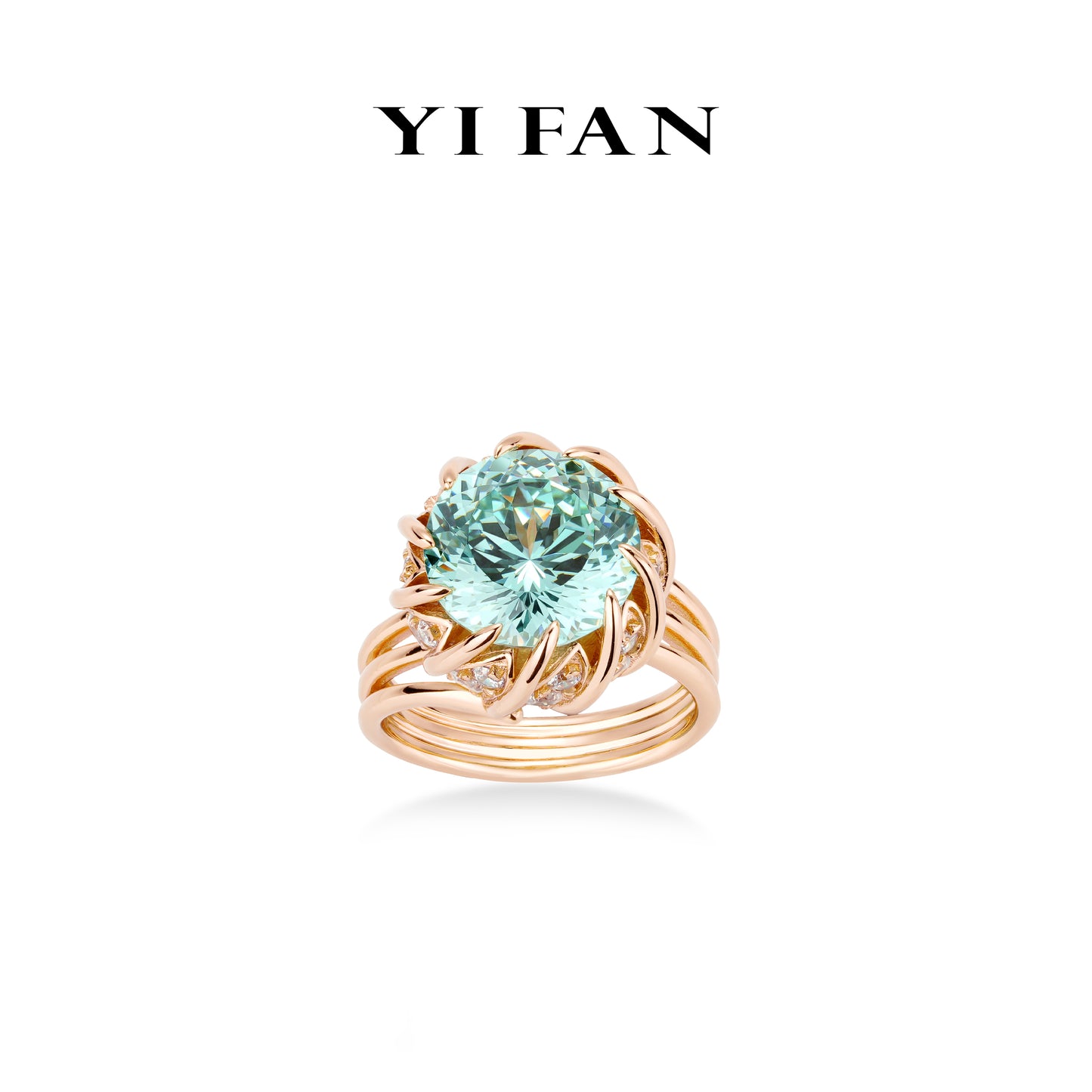 Paraíba Color collection: Luxury "Mint-Blue Rose Lotus" detailed Ring