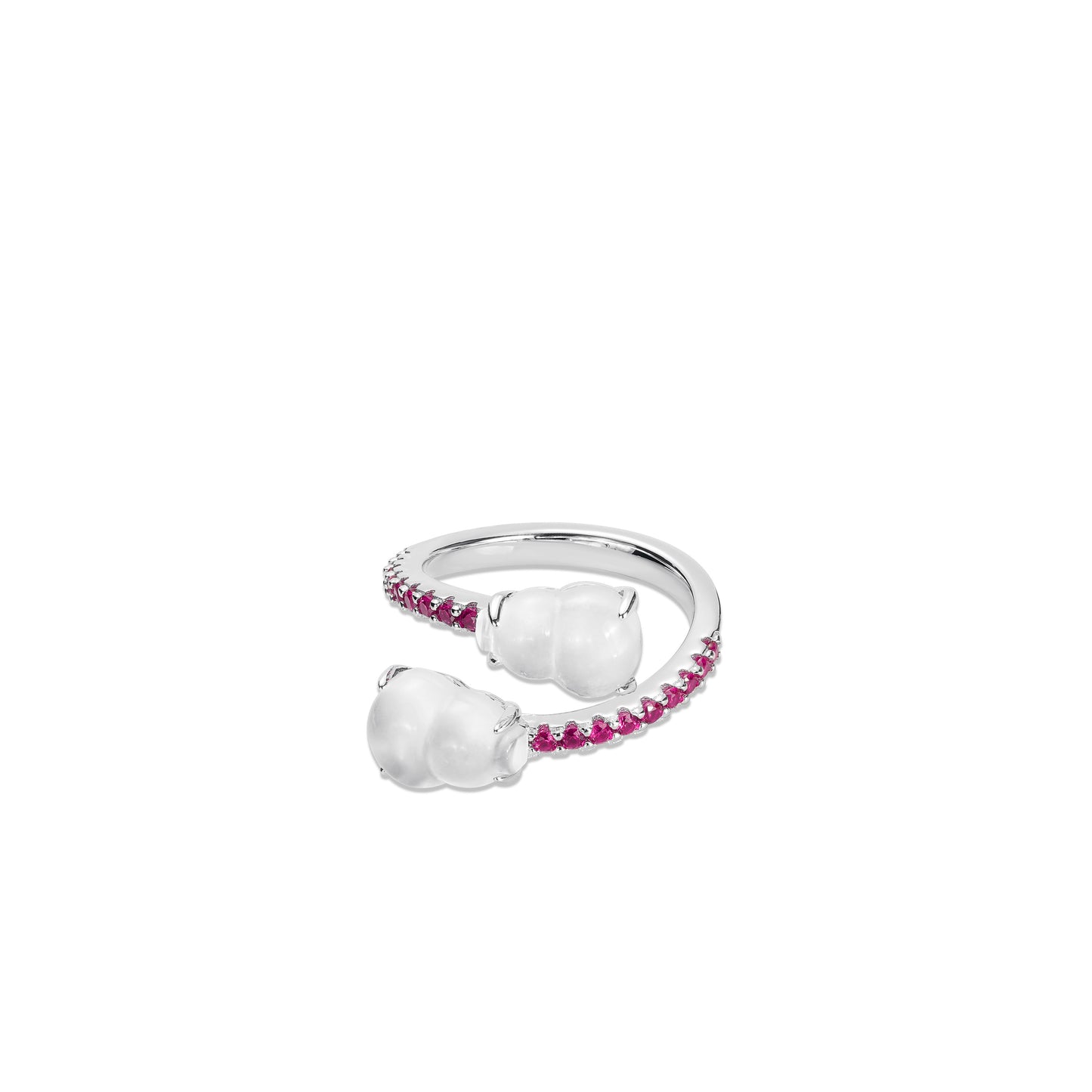 Promotion design: White chalcedony bottle gourd "Double Hulu" open ring