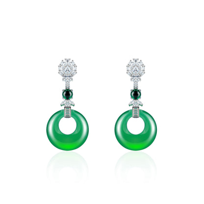 Promotion design: Green chalcedony "Safety Buckle""Ping An Kou" dangle earrings