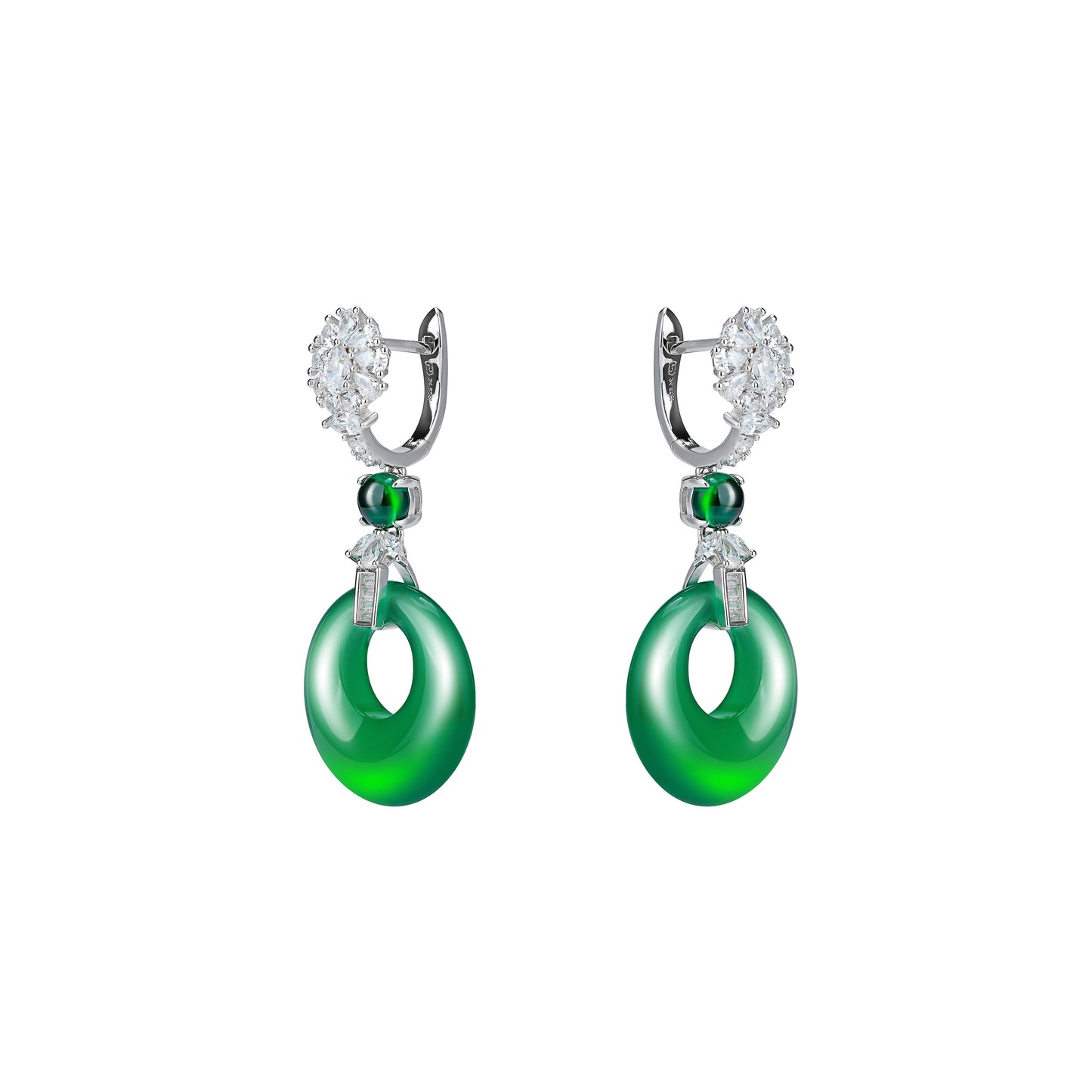 Promotion design: Green chalcedony "Safety Buckle""Ping An Kou" dangle earrings