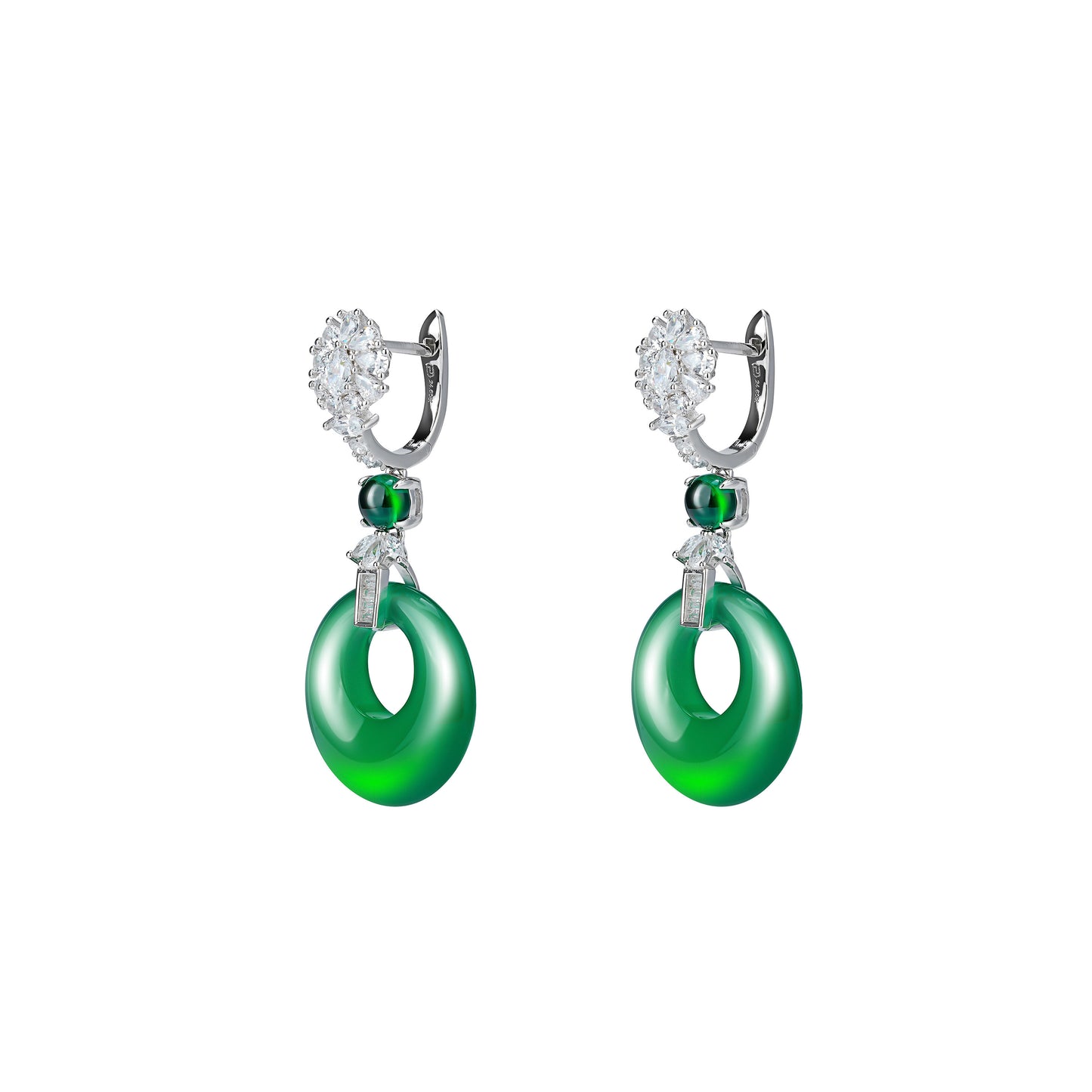 Promotion design: Green chalcedony "Safety Buckle""Ping An Kou" dangle earrings