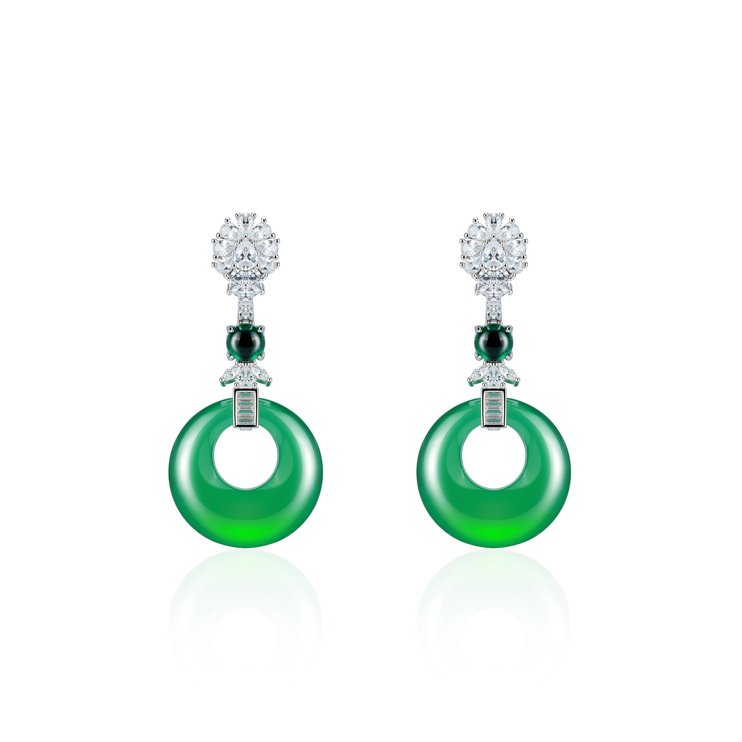 Promotion design: Green chalcedony "Safety Buckle""Ping An Kou" dangle earrings