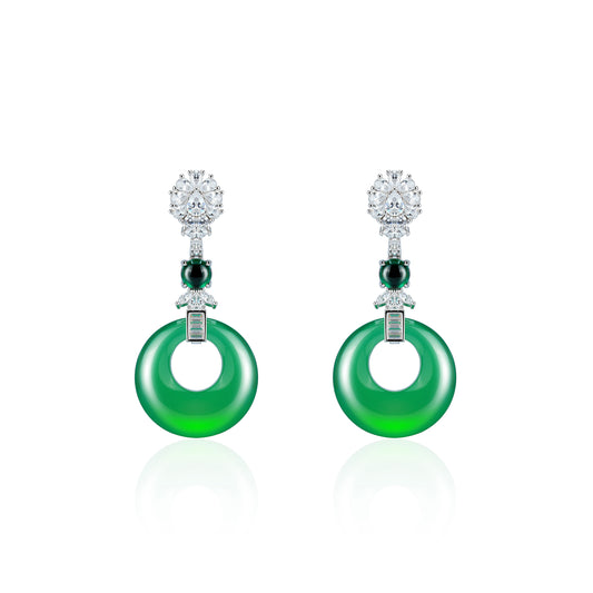 Promotion design: Green chalcedony "Safety Buckle""Ping An Kou" dangle earrings