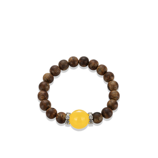 Pre-order Limited edition: Premium Burmese Yellow Jade & Yazhuang Agarwood Beaded Elastic Bracelet