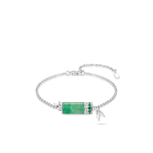 High Jewelry collection: Premium Green Floating Flower Jade "No worries Bamboo Pillar" Bracelet. (Adjustable)