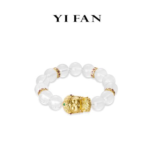 Pre-order High Jewelry collection: Premium Icy jade "Golden Green Tara" Modern detailed Beaded Bracelet