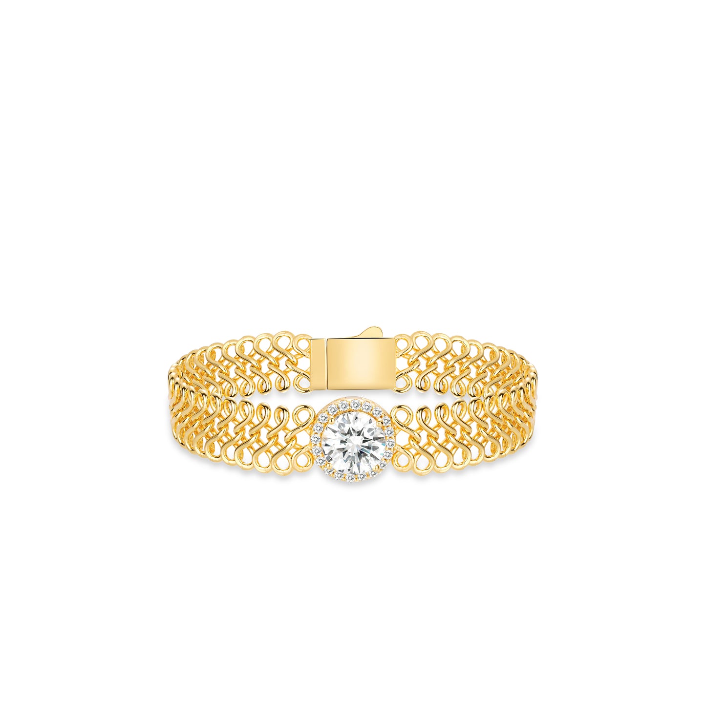 Golden time collection: Brilliant “Woven Interlocking” wide Bracelet