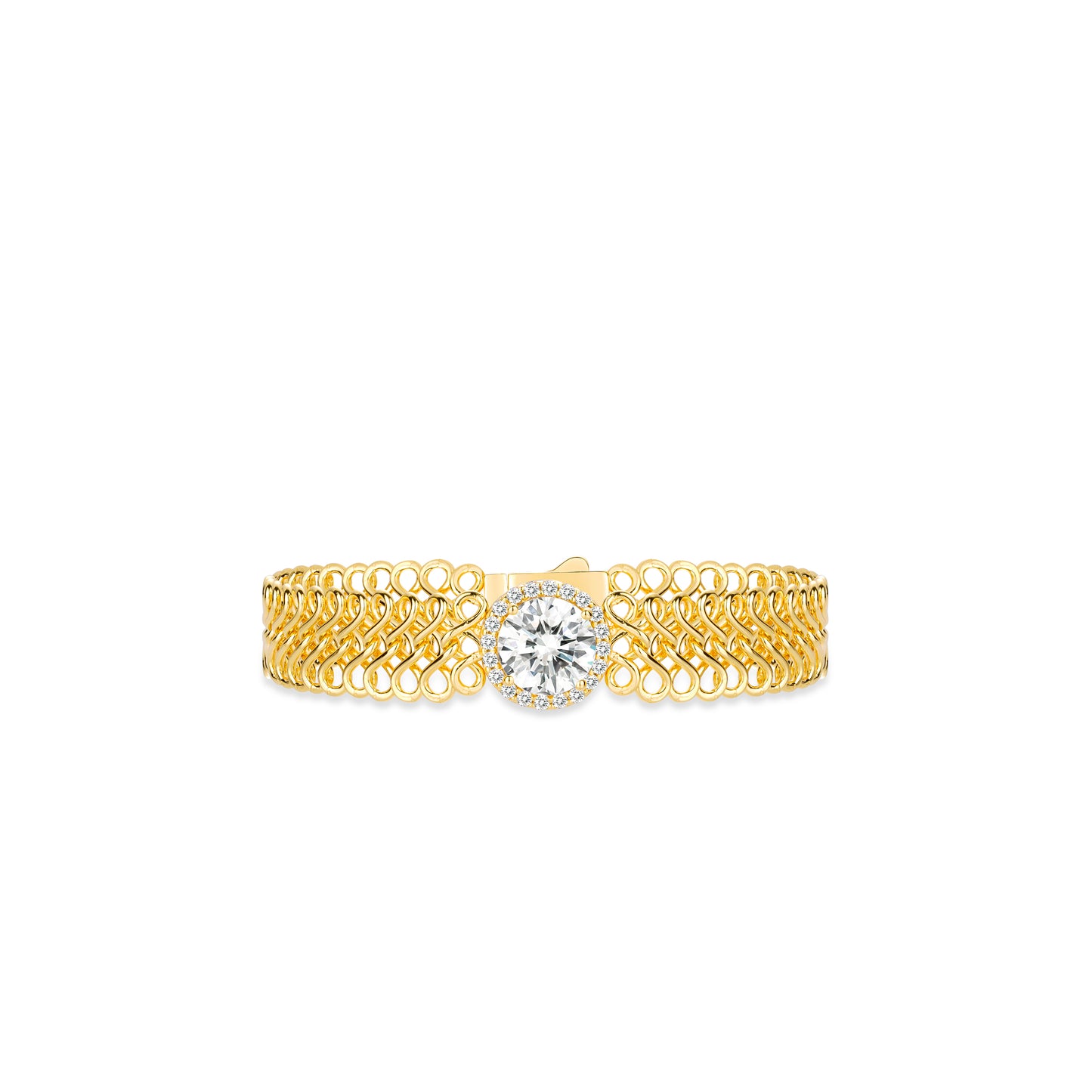 Golden time collection: Brilliant “Woven Interlocking” wide Bracelet