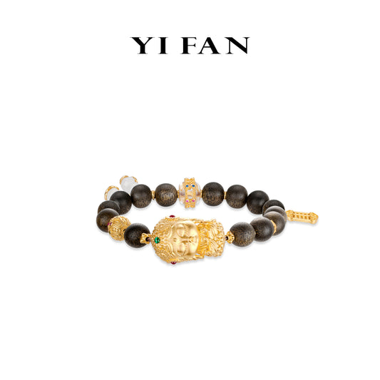 Pre-order High Jewelry collection: Hand carved "Golden Baby Buddha with Agalloch Eaglewood beads" detailed Bracelet (Unisex)