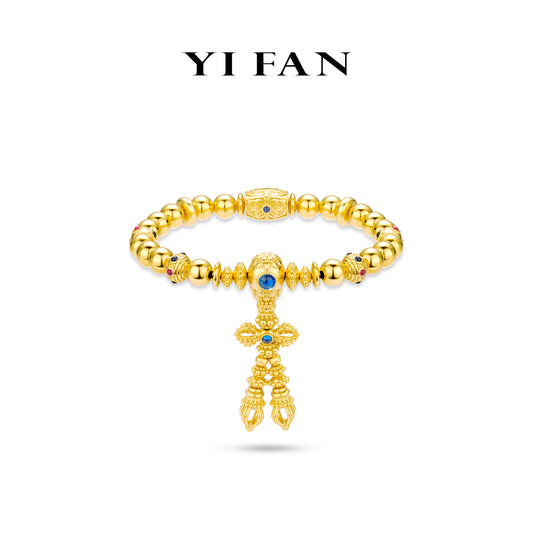 Pre-order Golden time collection: Luxury "Vajra Dorje Pestle with Golden Beads" detailed Y-shape Bracelet (Unisex)