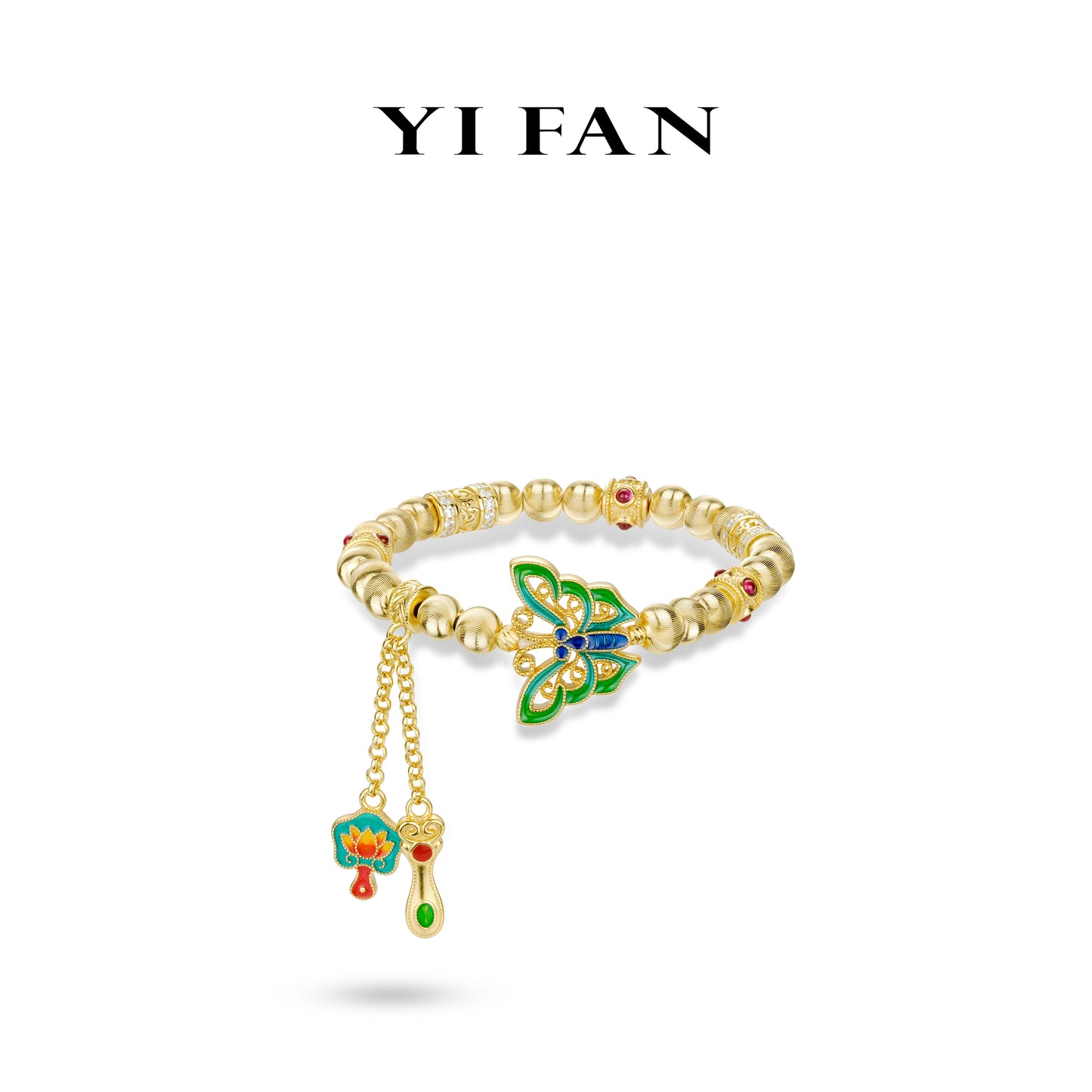 Animal collection: Luxury "Vibrant Butterfly with CNC Golden Beads" detailed Ming fire enamel Bracelet