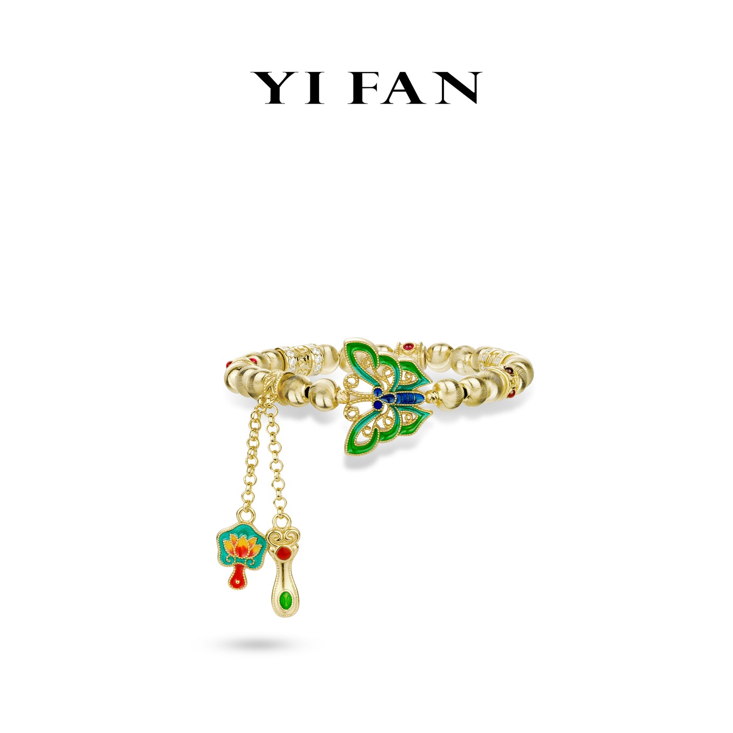 Animal collection: Luxury "Vibrant Butterfly with CNC Golden Beads" detailed Ming fire enamel Bracelet