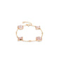 Rose-gold Fever collection: Modern Hand-carved "Lucky Clovers with Pink Mother-of-Pearl" detailed Bracelet (Adjustable Length)