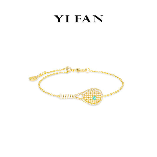 Paraíba Color collection: Modern "Neon Blue Dazzling Golden Tennis Racket" exquisite Bracelet
