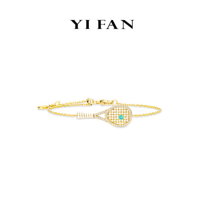 Paraíba Color collection: Modern "Neon Blue Dazzling Golden Tennis Racket" exquisite Bracelet