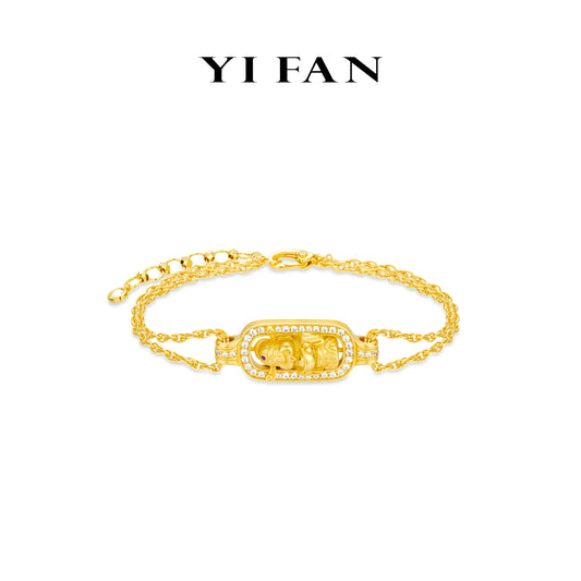 Divine Blessing Collection: Hand carved "Golden The God of Wealth" detailed Bracelet (with extension)