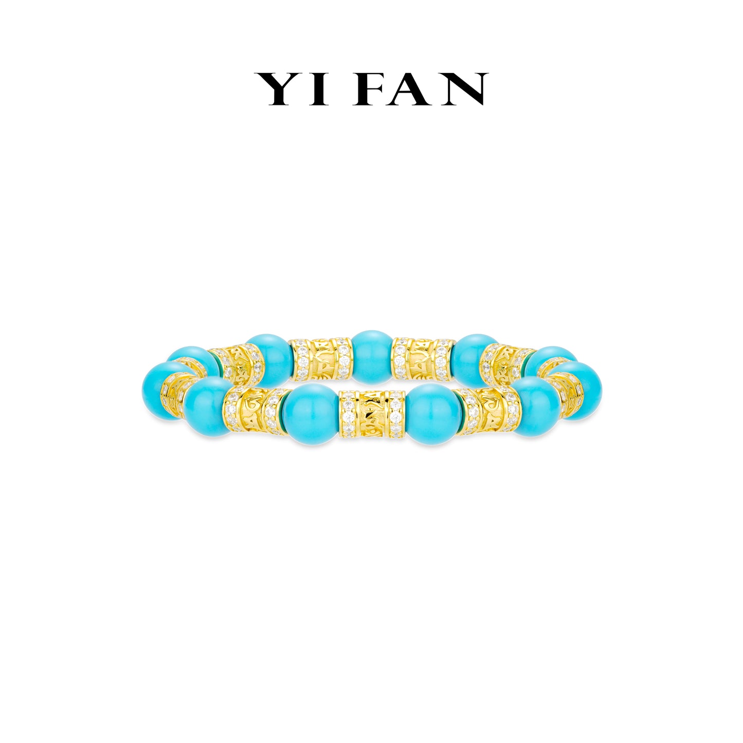 High Jewelry collection: Modern "Golden Vajra-Pestle Azure Turquoise Beads" detailed elastic Bracelet