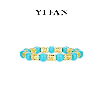 High Jewelry collection: Modern "Golden Vajra-Pestle Azure Turquoise Beads" detailed elastic Bracelet