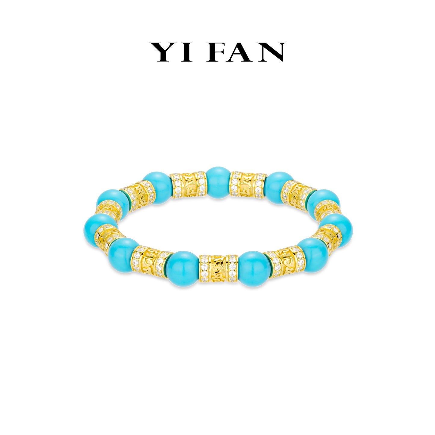 High Jewelry collection: Modern "Golden Vajra-Pestle Azure Turquoise Beads" detailed elastic Bracelet