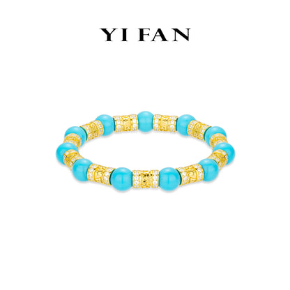 High Jewelry collection: Modern "Golden Vajra-Pestle Azure Turquoise Beads" detailed elastic Bracelet