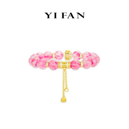 High Jewelry collection: Luxury "Golden Sakura Blushing Reverie" unique elastic Beads Bracelet