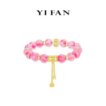 High Jewelry collection: Luxury "Golden Sakura Blushing Reverie" unique elastic Beads Bracelet