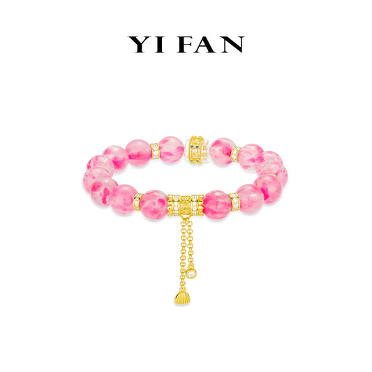 High Jewelry collection: Luxury "Golden Sakura Blushing Reverie" unique elastic Beads Bracelet
