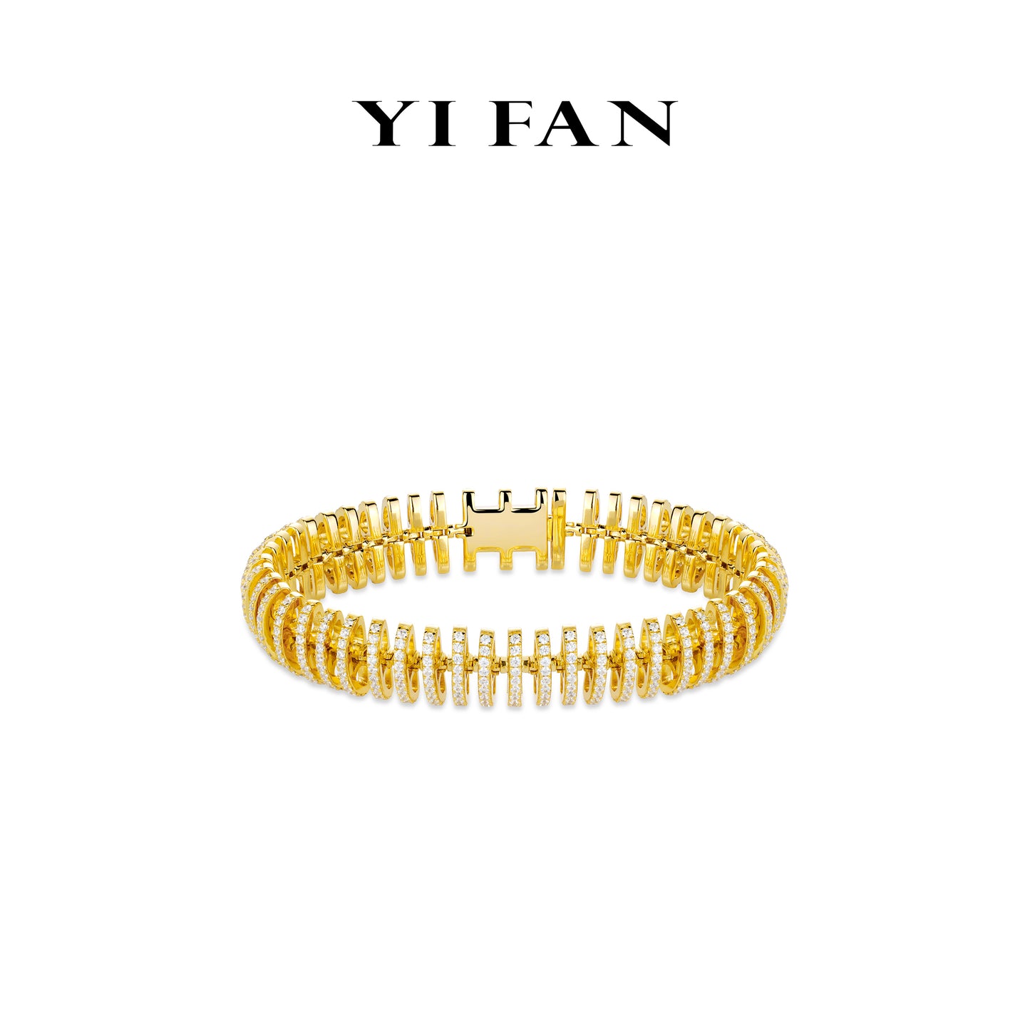 High Jewelry Collection: Architectural style "Golden Etherealize Overlap" Flexible Bracelet (Unisex)