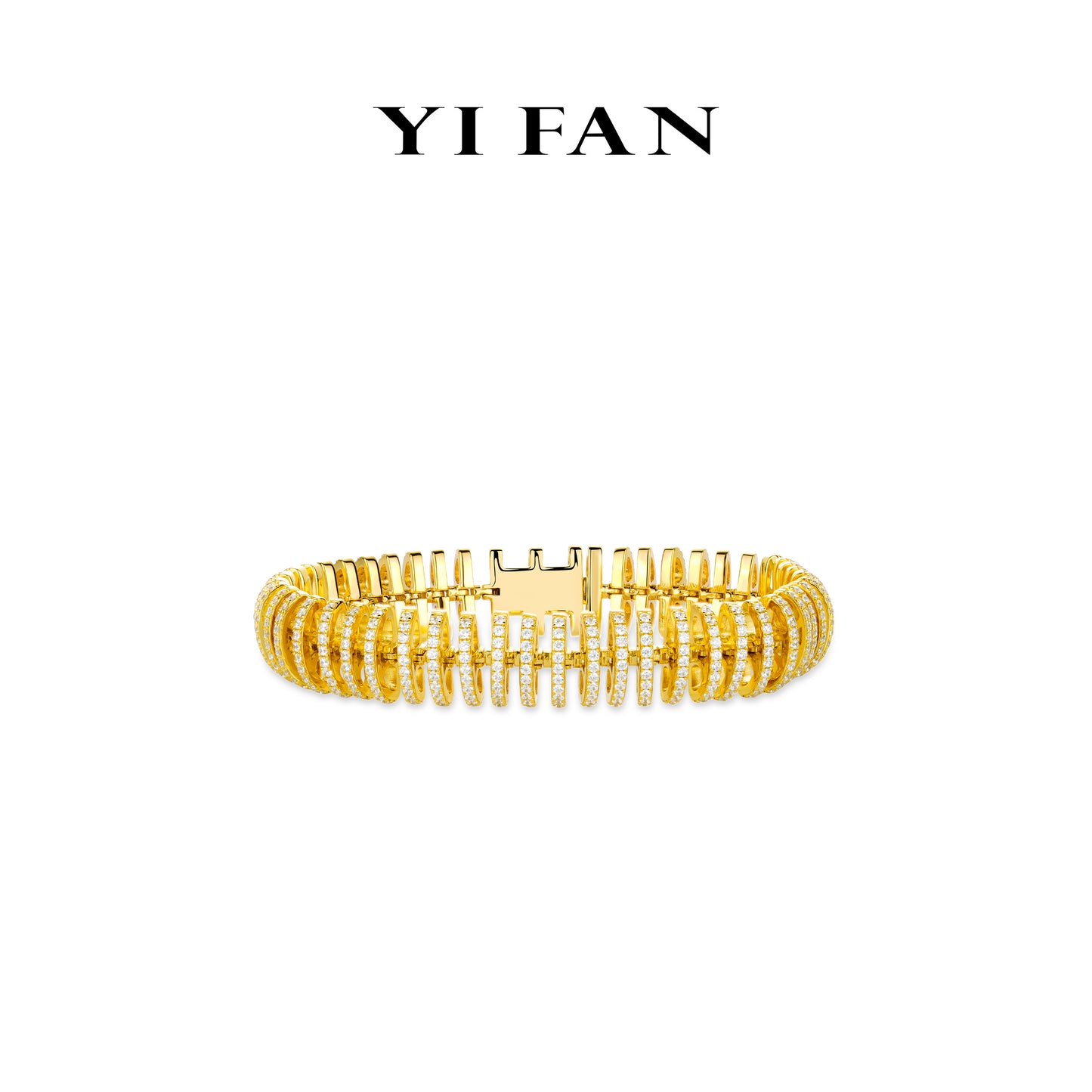 High Jewelry Collection: Architectural style "Golden Etherealize Overlap" Flexible Bracelet (Unisex)