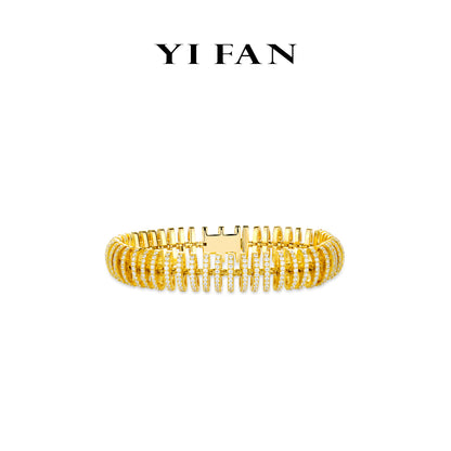 High Jewelry Collection: Architectural style "Golden Etherealize Overlap" Flexible Bracelet (Unisex)