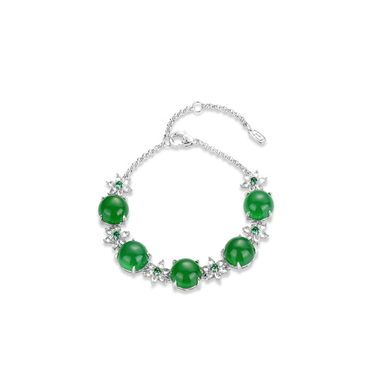 Pre-order Welfare Exclusive: Modern Green jade "5 luminous pearls with flowers" Tennis Bracelet