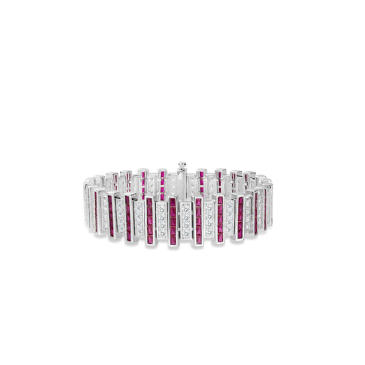 High Jewelry collection：Ruby color “Architectural Line Style” wide Tennis Bracelet