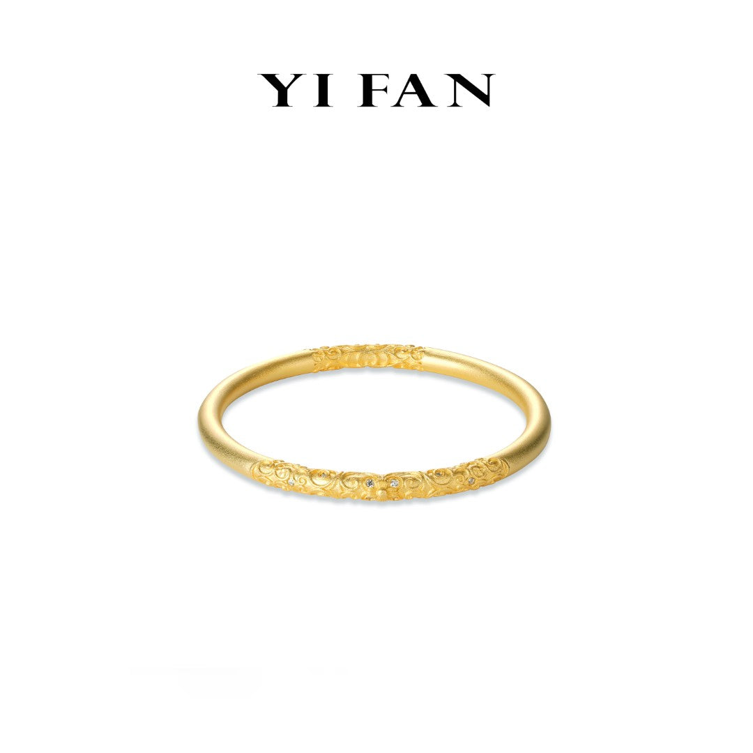 Golden time collection: Modern "Golden hand-carved Floral” detailed Bangle