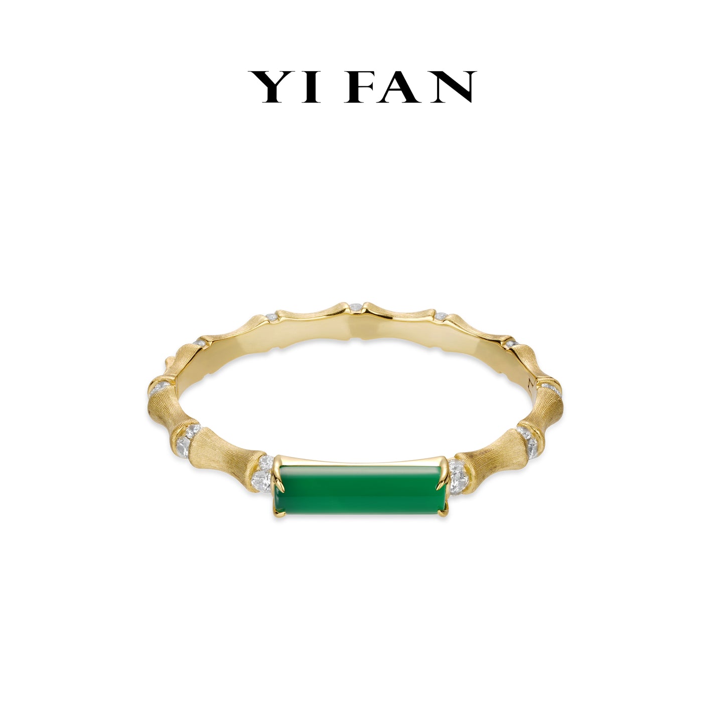 Golden time collection: Modern Green jade “No worries Pillar with Bamboo Section” detailed eternity Bracelet/Bangle