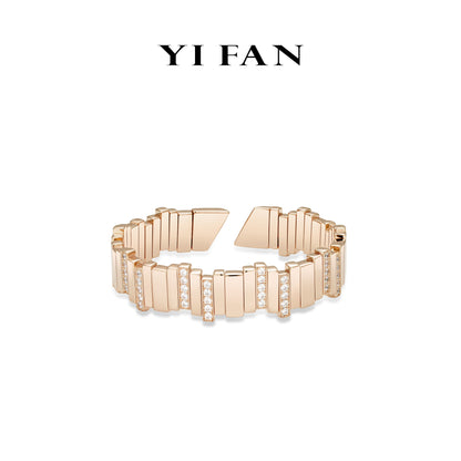 Rose-gold Fever collection: Modern "Irregular Matrix" unique Wide Open Bangle