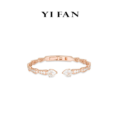 Rose-gold Fever collection: Modern "Dazzling Serpentine Water droplets" unique Open Bracelet/Bangle