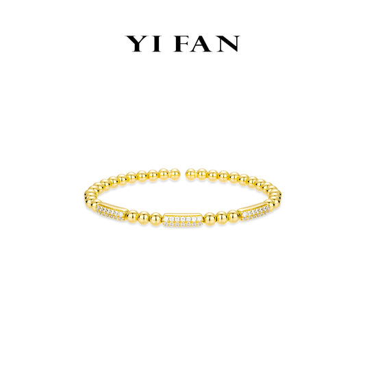 Golden time collection: Modern "Streamlined golden beads" detailed Spring Bracelet/Bangle