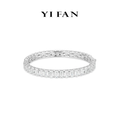 Wedding collection: Luxury "Emerald-cut Celestial Silver Great Wall " detailed eternity Bangle/Bracelet (Unisex)
