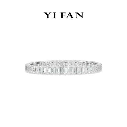 Wedding collection: Luxury "Emerald-cut Celestial Silver Great Wall " detailed eternity Bangle/Bracelet (Unisex)