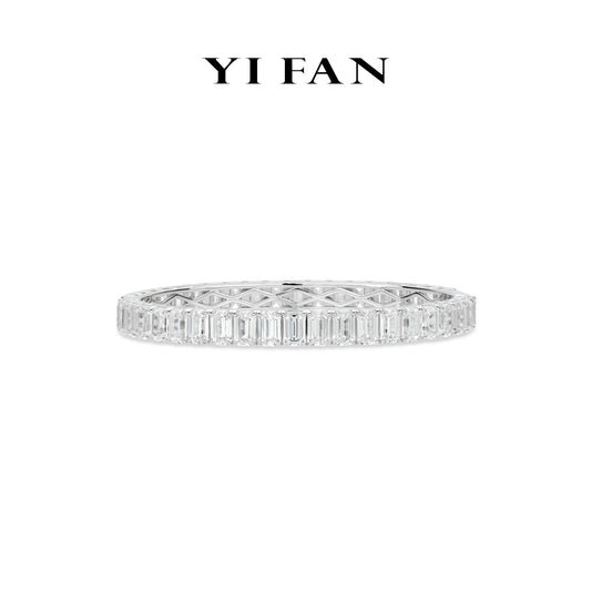 Wedding collection: Luxury "Emerald-cut Celestial Silver Great Wall " detailed eternity Bangle/Bracelet (Unisex)