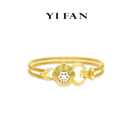 High Jewelry collection: Vintage style "Golden Plum Blossom Casket" detailed Watch/Bracelet