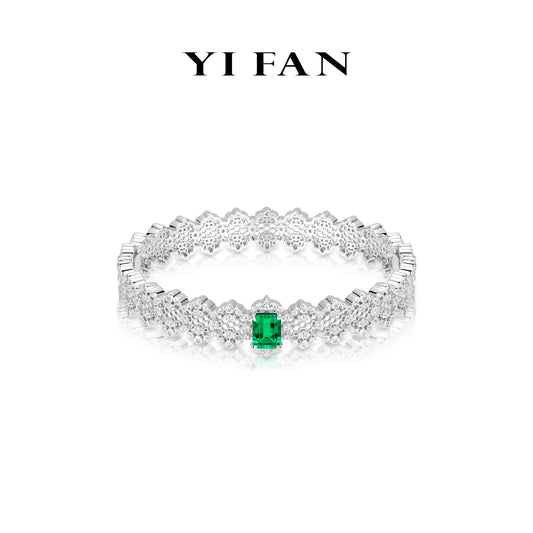 Lab Grown Emerald collection: Luxury "Verdant Enchantment Lace" exquisite Bracelet/Bangle