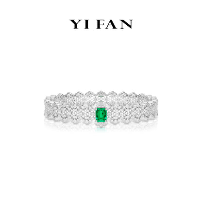 Lab Grown Emerald collection: Luxury "Verdant Enchantment Lace" exquisite Bracelet/Bangle