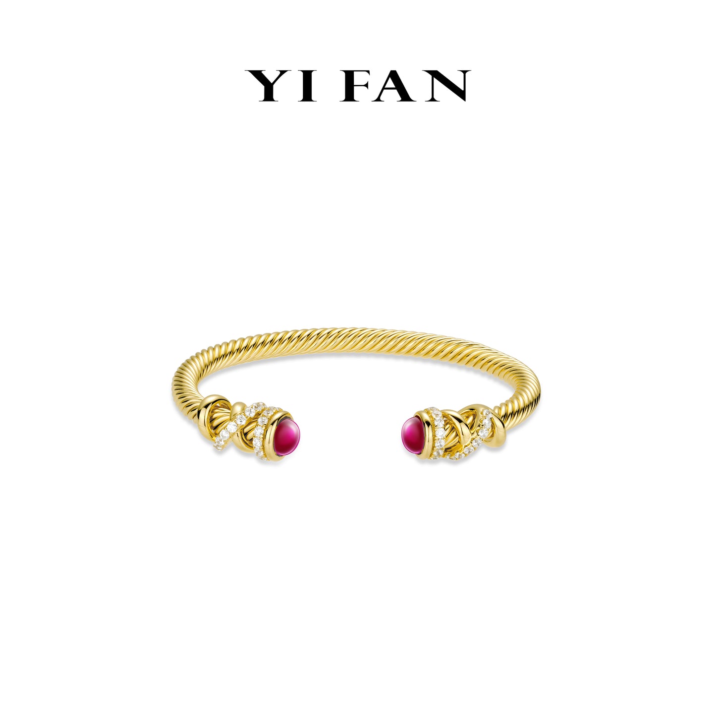Ruby color collection: Modern "Wine drops on Golden Twisted Wire" unique open Bangle/Bracelet