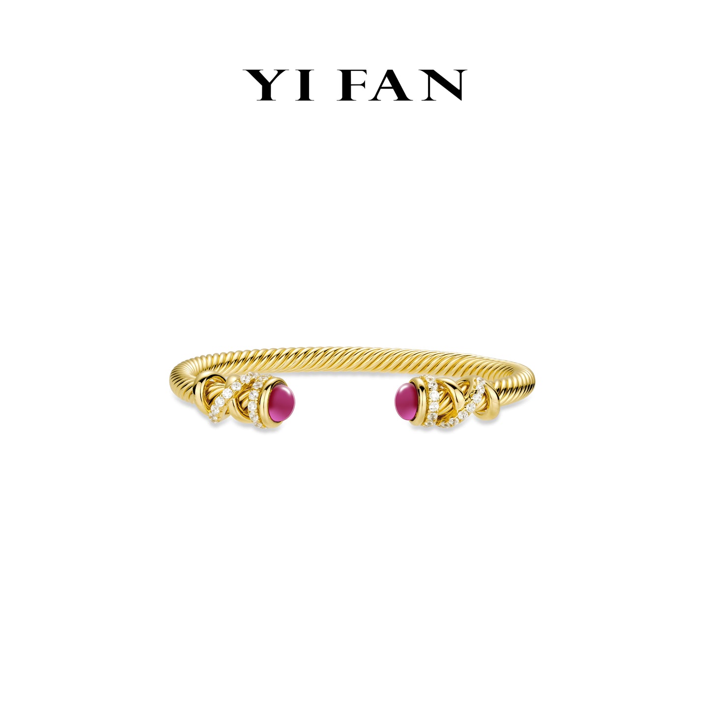 Ruby color collection: Modern "Wine drops on Golden Twisted Wire" unique open Bangle/Bracelet