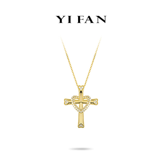 Golden time collection: Multi-purpose "Golden Cross with Heart" detailed Pendant Necklace (Unisex)