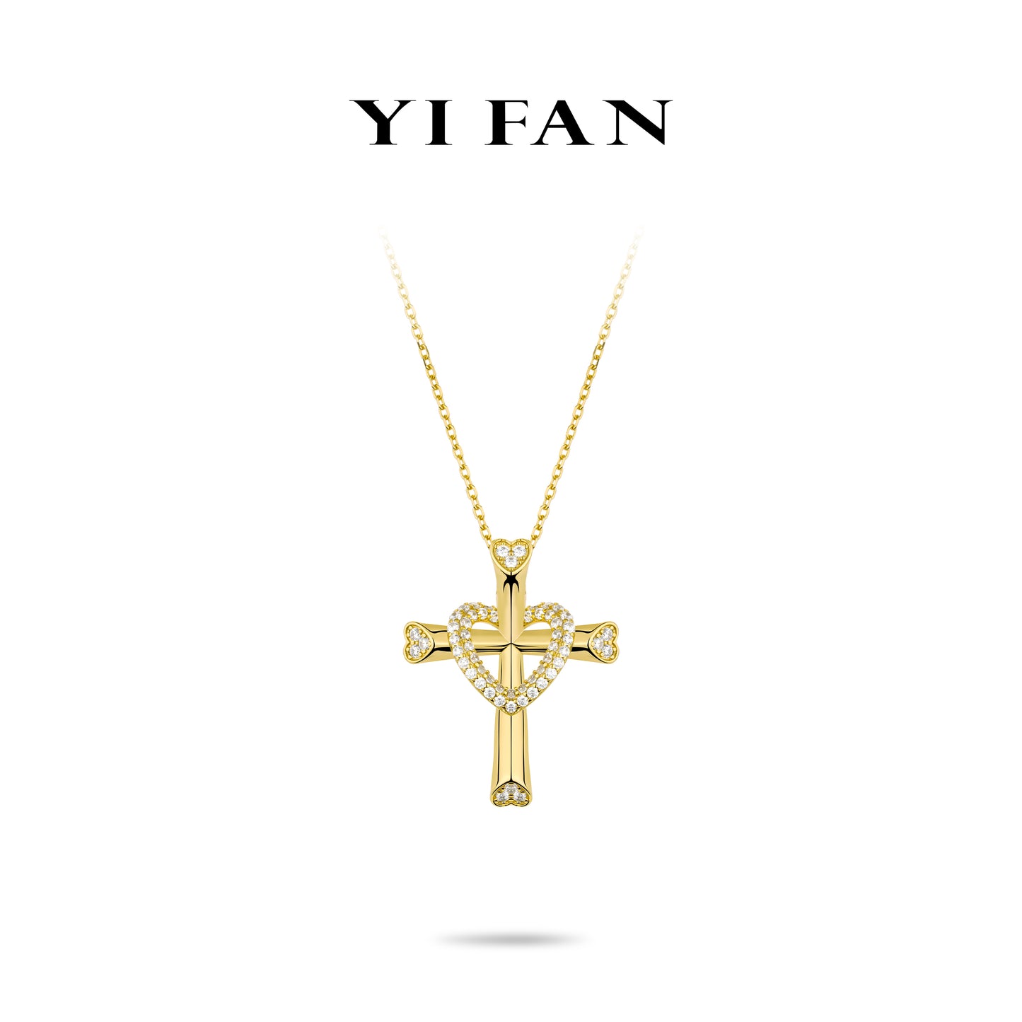 Golden time collection: Multi-purpose "Golden Cross with Heart" detailed Pendant Necklace (Unisex)