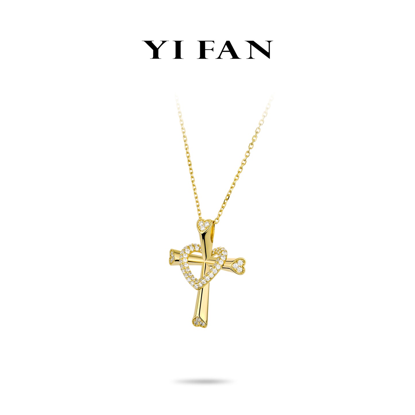 Golden time collection: Multi-purpose "Golden Cross with Heart" detailed Pendant Necklace (Unisex)