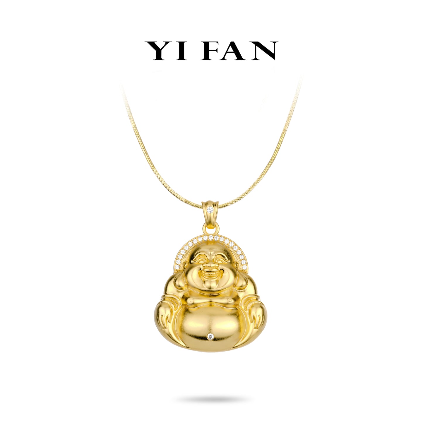 High Jewelry Collection: "Golden carved Maitreya Buddha with shining belly” detailed Pendant Necklace